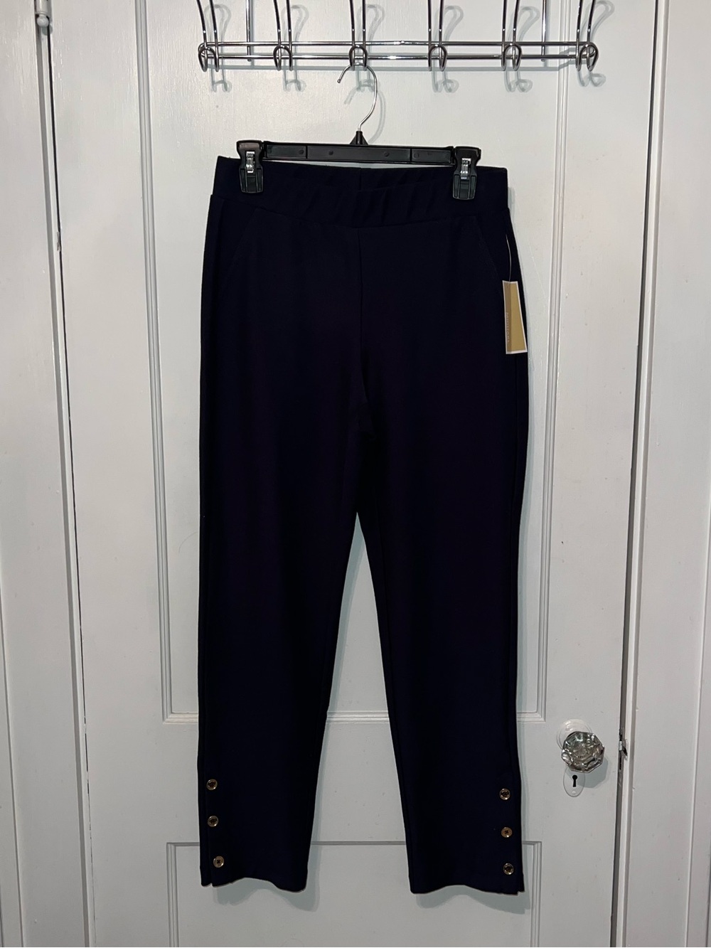 New Michael Kors waistband button pull on navy dress pants size M